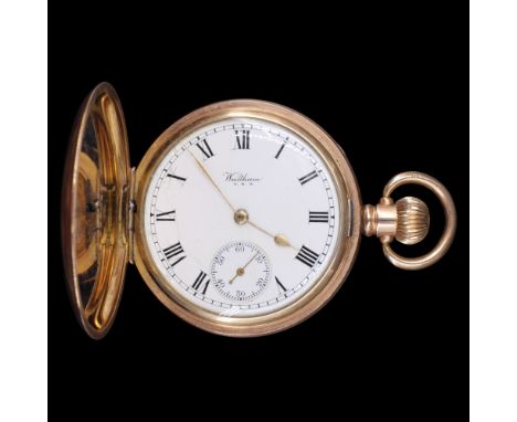 An early 20th Century Waltham gold-plated hunter pocket watch, 49 mm, (running when catalogued, accuracy and reliability not 