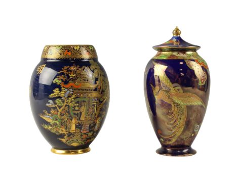 Two Carlton Ware "Best Ware" chinoiserie vases, circa 1920s / 1930s, tallest 17 cm