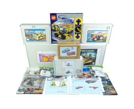 A collection of built / unboxed City and Technic Lego kits, including a Create N Race Masterbuilder model kit, 42028, 7685, 6
