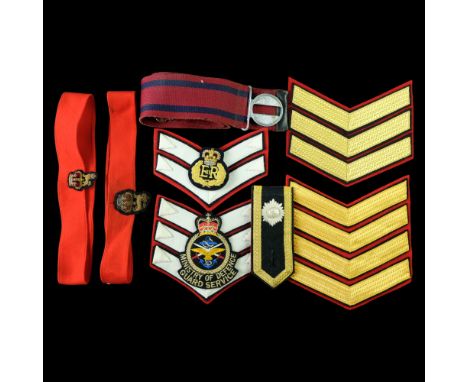 QEII British Army staff officers' cap badges and bands, dress rank insignia, a stable belt etc