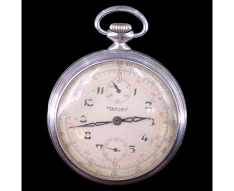An early 20th Century Marnay chronograph pocket watch, likely by Geismar, having a tachymeter dial with Art Nouveau Arabic nu