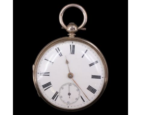 A Victorian silver key-wound pocket watch by J S Joyce of Manchester, having a lever movement and enamel face with gilt poker