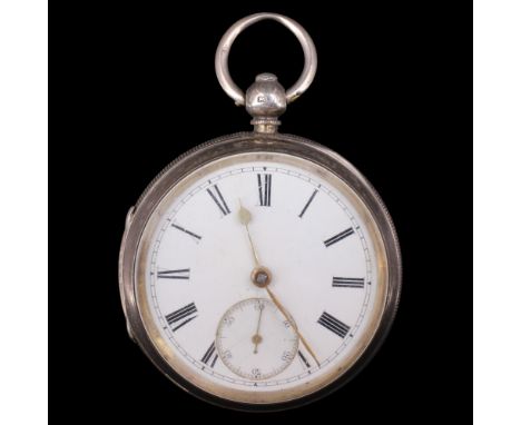 A Victorian silver key-wound pocket watch by A H Drinkwater of Coventry, having a lever movement and enamel face with gilt po