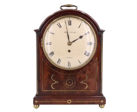 An early 19th Century brass-inlaid mahogany bracket clock by George Grave of London, 39.5 cm excluding handle