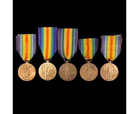 Five Victory medals respectively to 21957 Private E Roberts, 27416 Private E Sailsbury, 28571 Private S Ashworth, 22116 Priva