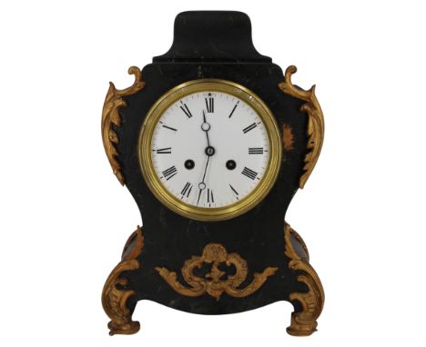 A late 19th / early 20th Century Louis XV style mantle clock, having a two-train movement with enamelled face, Breguet hands 