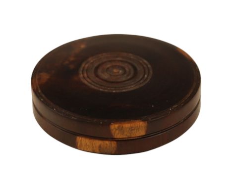 A late Georgian turned lignum vitae seal box bearing a printed paper label of Howell and James, jeweller, Regent Street, Lond