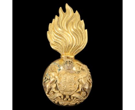 A Royal Scots Fusiliers officer's bearskin cap grenade plume holder / badge,  circa 1901-52