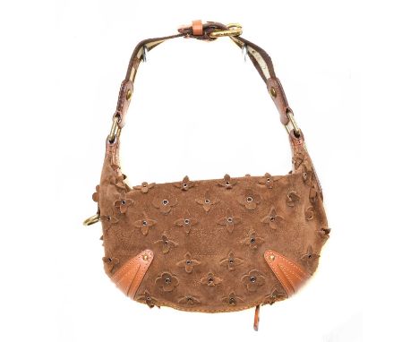 A Louis Vuitton Limited Edition Onatah Flowers Handbag, circa 2006, the cacao perforated suede exterior with 3D floral detail