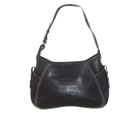 A Givenchy leather handbag, the black smooth leather exterior with white contrast stitching, embossed maker's monogram and si