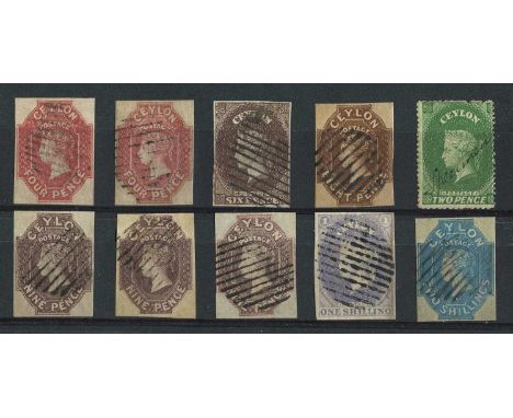 Ceylon One of the better stockcards pulled from the previous lot, with an exciting array of imperfs used, all with four margi