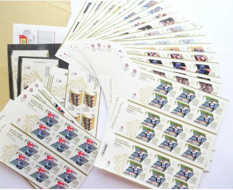 Great Britain 2012 Olympic gold medal winners 1st class panes, including 22 different issues in unusual full sheets of three 