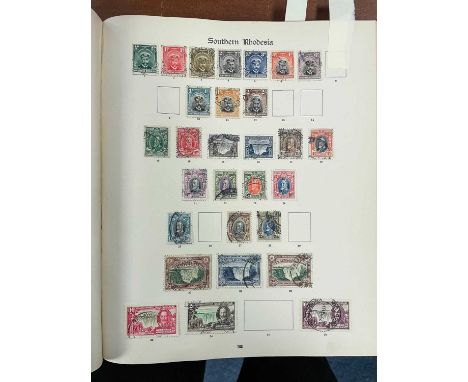 British Commonwealth Two-volume used collection in green New Imperial albums, some useful GB from penny black onwards despite