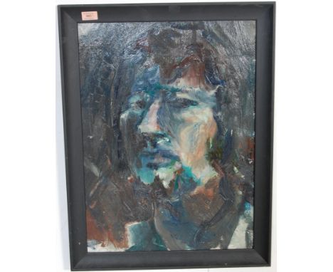 A 20th century abstract oil on board portrait study of a lady set within black frame (unsigned) measures 69cm h x 53cm w