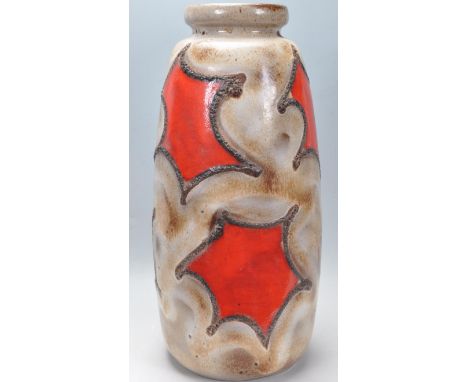 A large vintage retro 20th century Fat Lava West German vase of a large form with waisted neck and bright orange abstract mot