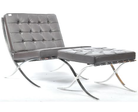 After Ludwig Mies Van der Rohe & Lilly Reich - Barcelona Chair & Footstool - A contemporary low easy / lounge chair / armchai