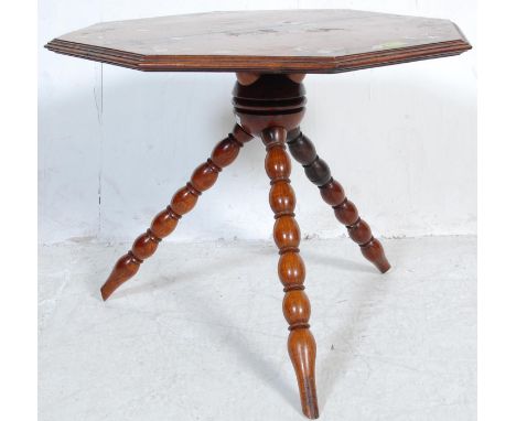 A 19th century Victorian Anglo colonial cricket table / gypsy table. The hardwood table having inlaid decoration to the hexag