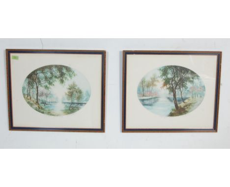 Jean-Joseph Chabridon (French 20th Century) - A pair of hand coloured lithograph prints depicting landscape scenes featuring 