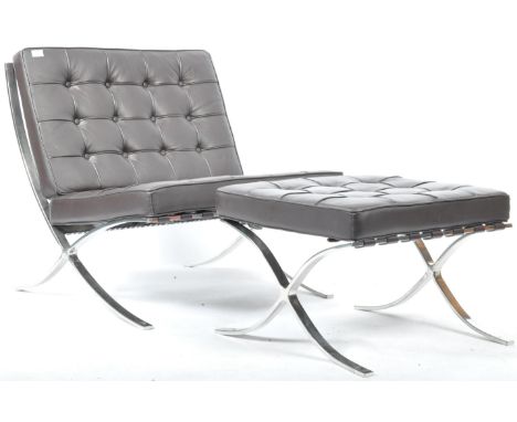 After Ludwig Mies Van der Rohe &amp; Lilly Reich - Barcelona Chair &amp; Footstool - A contemporary low easy / lounge chair /