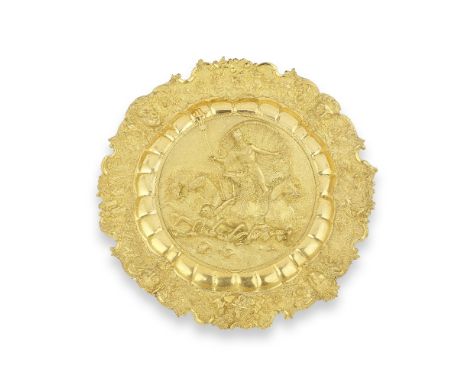 A mid-19th century French gilt bronze relief cast Neptune chargerIn the manner of Francois Villemsens (French, fl. mid-19th c