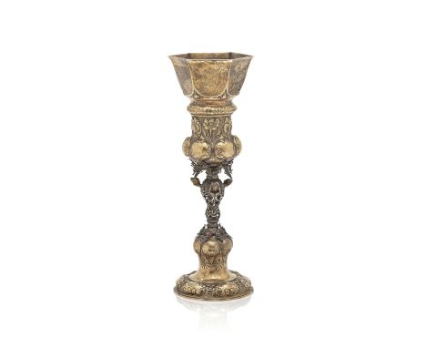 A large Swiss silver and parcel-gilt standing cup Marquard Zehender I, Bern 1651 Baroque goblet form, with a tapering hexagon