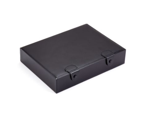  Asprey, a black leather jewellery/cufflink box,   the rectangular case with twenty four individual compartments beneath a re