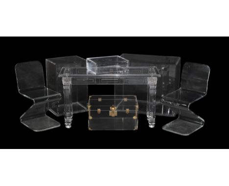  A group of perspex or plexiglass furniture,   late 20th century, comprising a console table, 76cm high, 135cm wide, 48cm dee