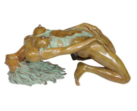 δ Nicola Voci, Justina , a coated bronze partial nude table base, signed in the maquette, approx. 40cm high, approx. 100cm lo