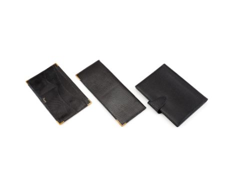 Ω Asprey, a black lizard wallet, opening to six card slots and a cash pocket, 22 x 9cm, in an Asprey card box; Asprey, a blac