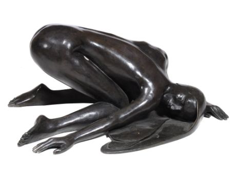  A patinated bronze model of a crouching nude,   indistinctly signed in the maquette, Shiruda?, dated (19)97, limited edition