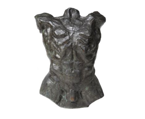 δ Hubert Yencesse (French, 1900-1987), a patinated bronze male torso, signed in the maquette, inscribed Lexis Rodes, Fondeur 