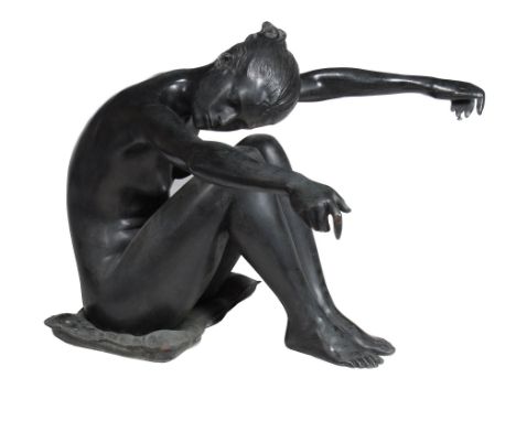  A bronze figure of a seated nude as a coffee table,   late 20th century, indistinct foundry? mark, approx. 61cm high, approx