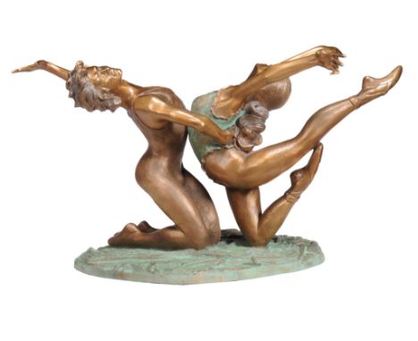 δ  Nicola Voci, Rudy, a coated bronze dancing ballet couple table base, late 20th century, signed in the maquette, no. 5, 78c