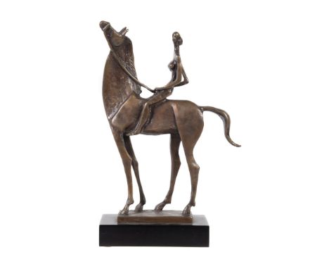  European School, circa 2000, a bronze of lady on horseback,   unsigned, on a composition plinth, 27cm high overall 