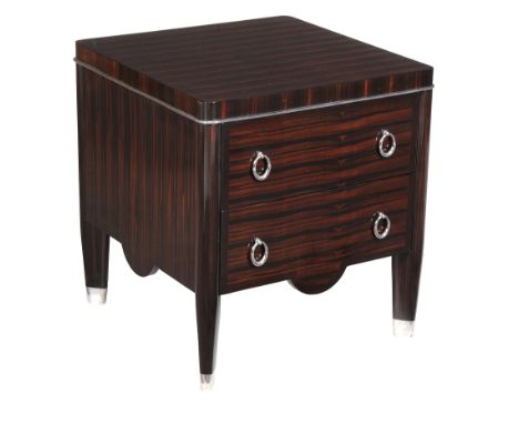 Ω Theodore Alexander, a coromandel lamp table, of recent manufacture, the rounded rectangular top above two drawers and turne