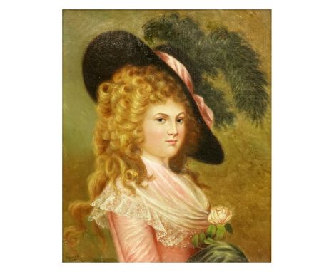 Possibly: Jean-Jacques Henner, French (1829-1905) Oil on canvas "Lady With Hat". Signed lower left Henner. Measures 14" x 12"
