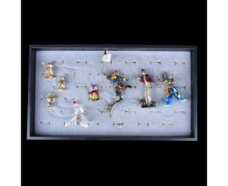 Eight (8) Vintage Assorted Miniature Clown Figurines and Pins. Lot has Swarovski, Murano items. Tallest measures 5-1/2" H, sm