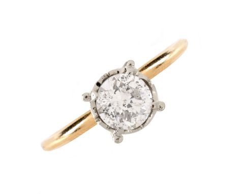 Vintage Approx. 1.0 Carat Round Brilliant Cut Diamond and 14 Karat yellow Gold Engagement Ring. Diamond G-H color, I1 clarity