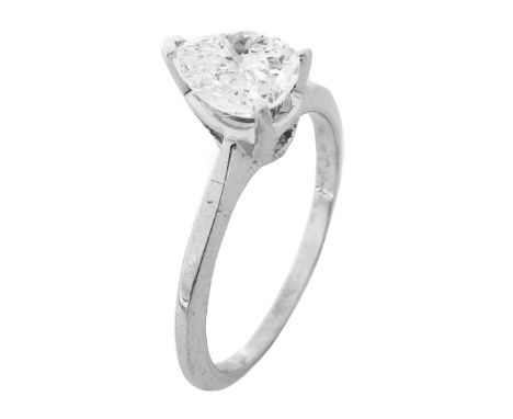 Vintage Approx. .75 Carat Pear Shape Diamond and 14 Karat White Gold Engagement Ring. Diamond H-I color, I1 clarity. Stamped 