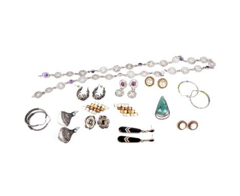 Collection of Vintage Silver Jewelry Including: ten (10 Pair of Earrings (some with various hardstone and semi precious gemst