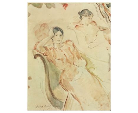Vintage framed Berthe Morisot color print in ornate frame. "Study Of A Woman In Chaise" Signed in print. Measures 10" x 7-1/2