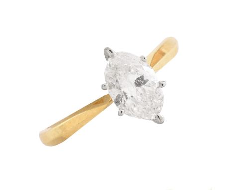 Vintage Approx. 1.0 Carat Marquise Cut Diamond and 14 Karat Yellow Gold Engagement Ring. Diamond 8.5 x 5.7 x 3.7mm. Stamped 1