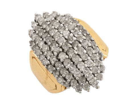 Vintage 2.0 Carat Round Cut Diamond and 10 Karat Yellow Gold Cluster Ring. Stamped 10K. Ring size 7. Approx. weight: 8.8 gram