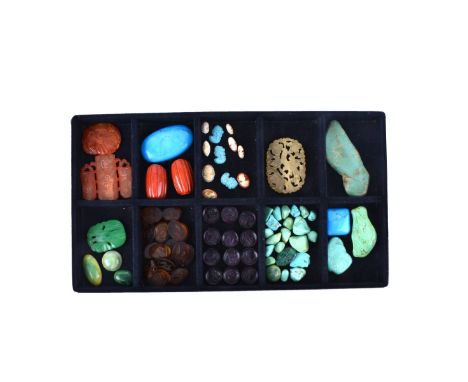 Large Collection of Vintage Hardstone and Glass Including: Carnelian, Turquoise, Jade, Glass Intaglios and Carved Cameos. App