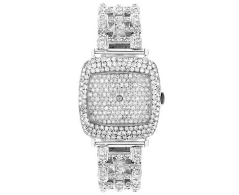 Vintage Approx. 10.75 Carat Pave Set Round Brilliant Cut Diamond and 18/ 14 Karat White Gold Bracelet Watch with Extra Links,