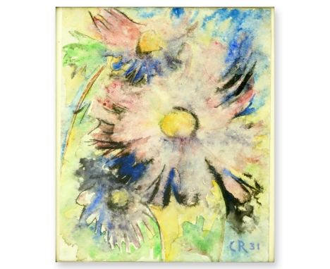 Christian Rohlfs, American (1849-1938) Watercolor on paper "Flowers". Initialed lower right C R 31. Measures 12" x 10", frame