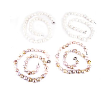 Four (4) Large Baroque Pearl Necklaces with Sterling Silver Clasps. Pearls measure approx. 12-15mm. Stamped 925. Measure 20" 