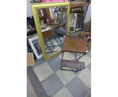 A vintage folding child's desk and a gilt framed mirror 