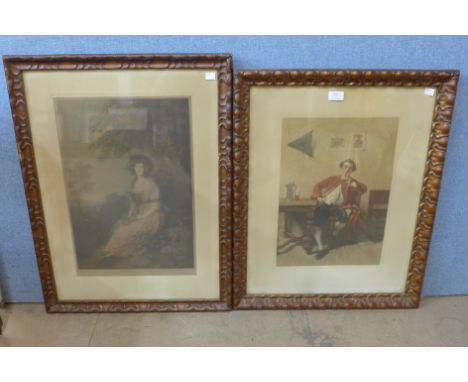 T. Hamilton Crawford, female portrait, mezzotint and another interior scene 