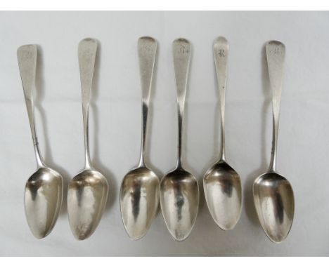 Six Georgian silver teaspoons engraved with the initial R varying date letters gross weight 3ozs troy